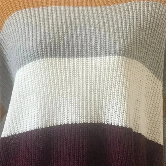 Knit Sweater cropped burgundy orange white grey stripe size M medium Ambiance - Picture 3 of 7